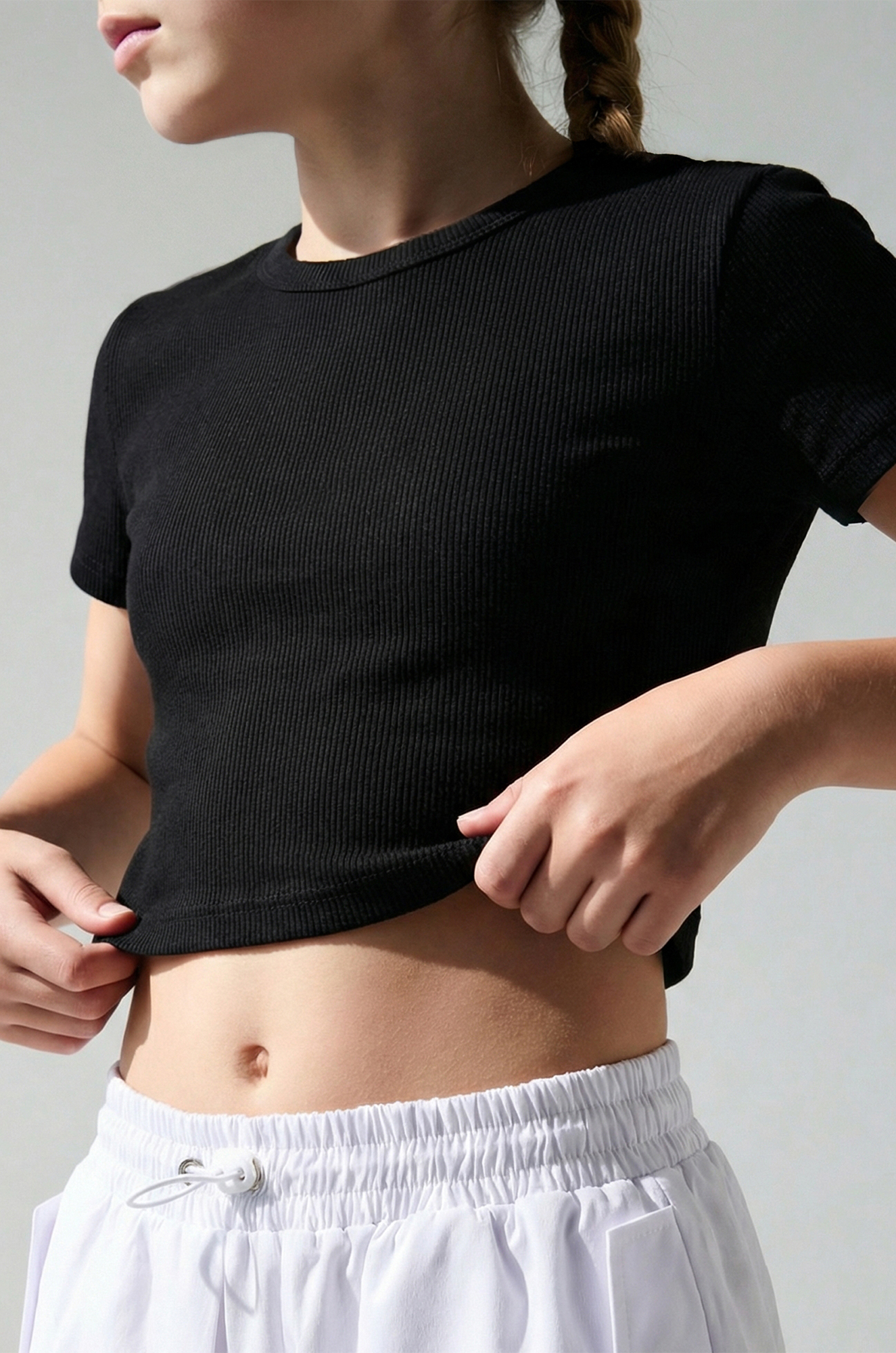 Укороченная футболка в рубчик для девочки Happyfox