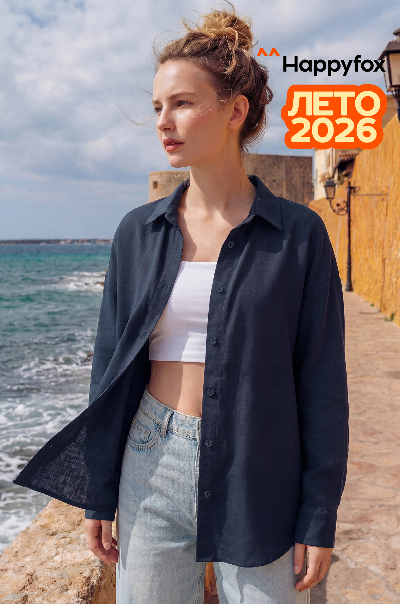 Женская льняная рубашка Happyfox